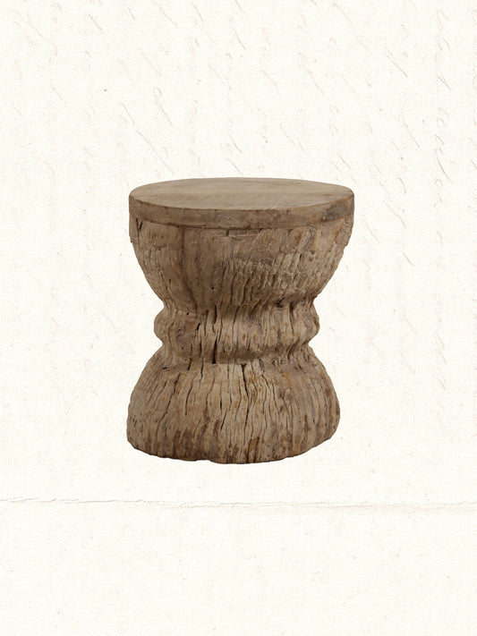 Vintage Indian ukhali grain mortar repurposed into a wooden stool, no. 2406