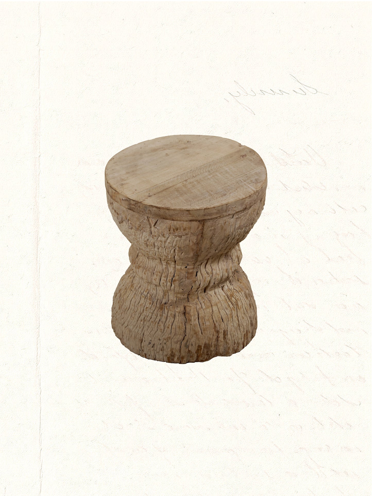 Vintage Indian ukhali grain mortar repurposed into a wooden stool, no. 2406 - view 3