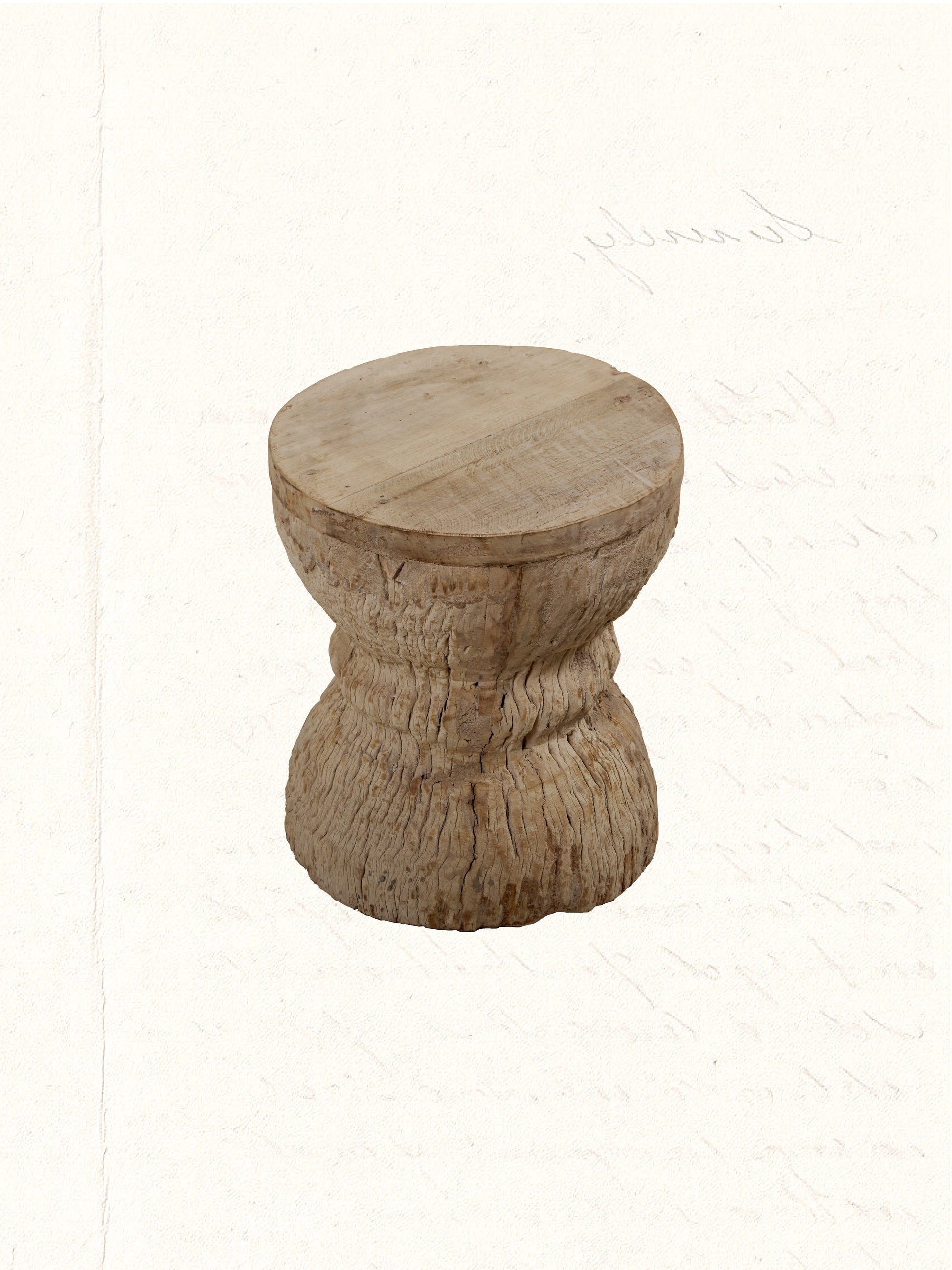 Vintage Indian ukhali grain mortar repurposed into a wooden stool, no. 2406 - view 3