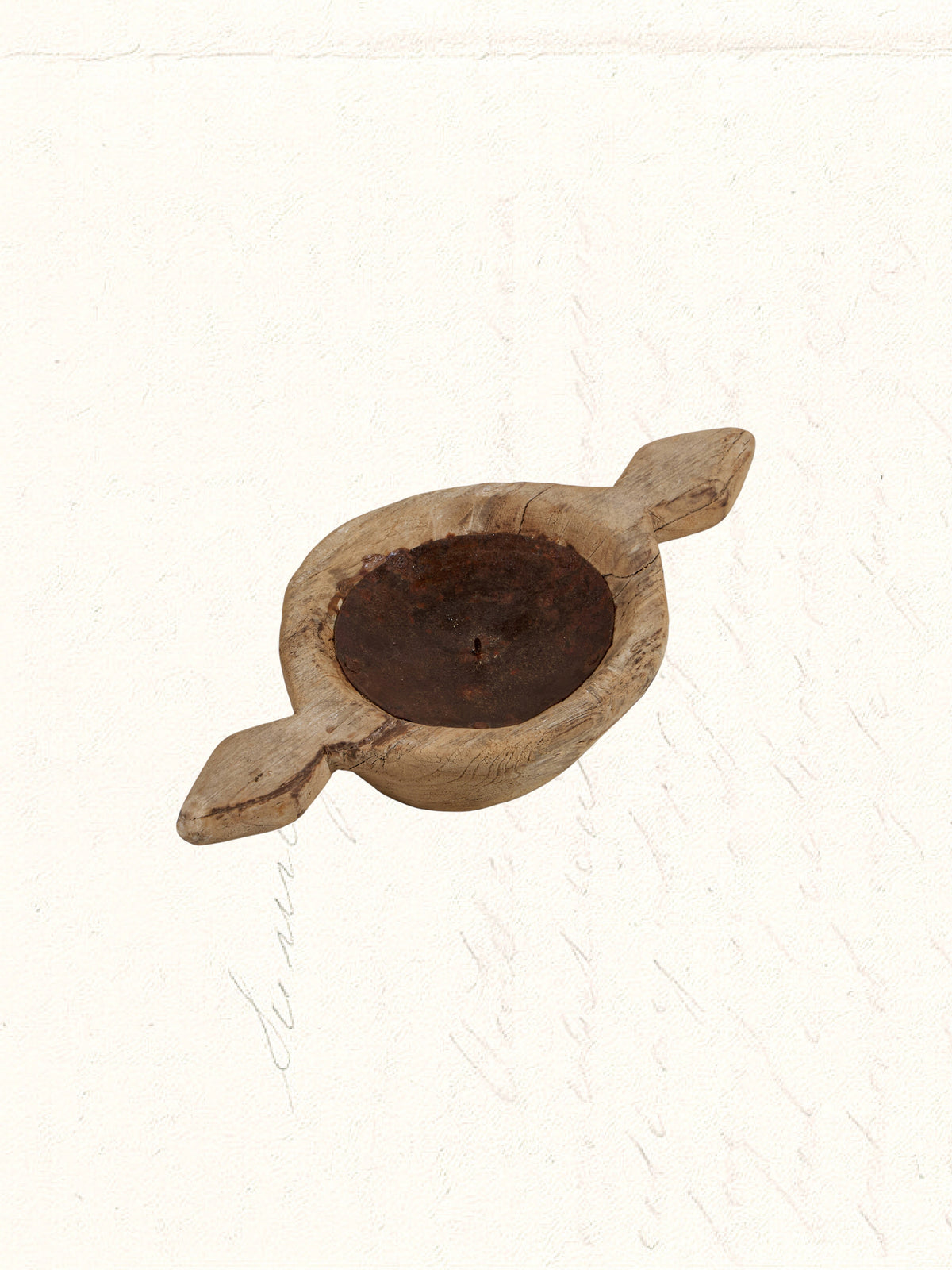 Vintage wooden candle holder repurposed from an Indian agricultural tool, no. 0506 - view 2