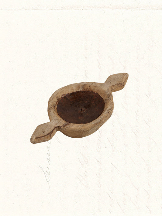 Vintage wooden candle holder repurposed from an Indian agricultural tool, no. 0506 - view 2