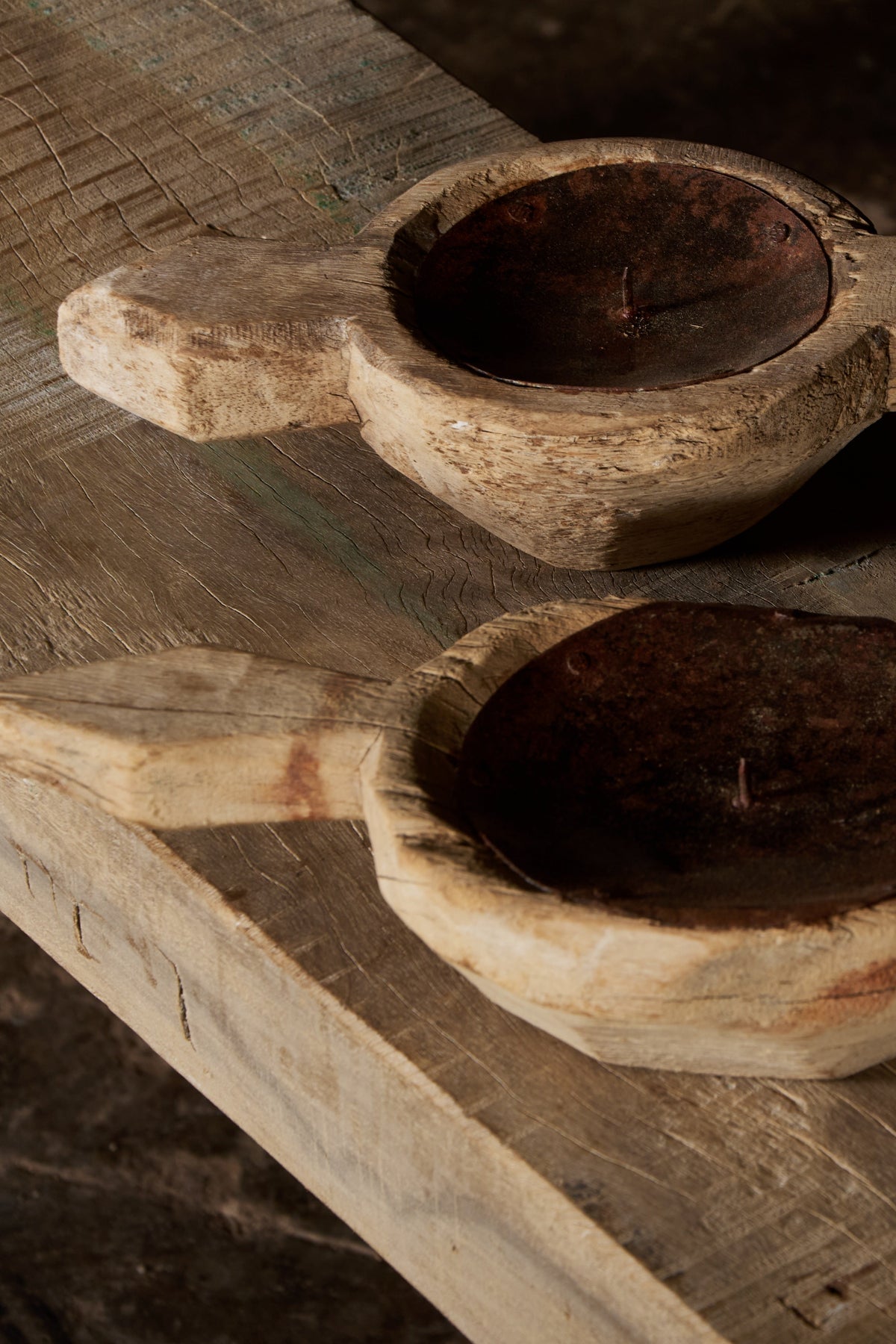 Vintage wooden candle holder repurposed from an Indian agricultural tool, no. 0506 - view 4