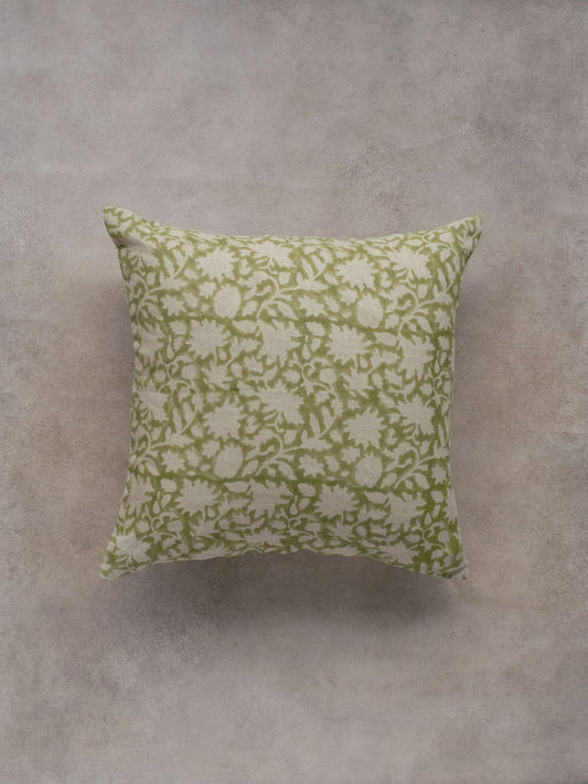 AMIRA BLOCKPRINT CUSHION in GREEN- cotton cushion cover - ALTROVE