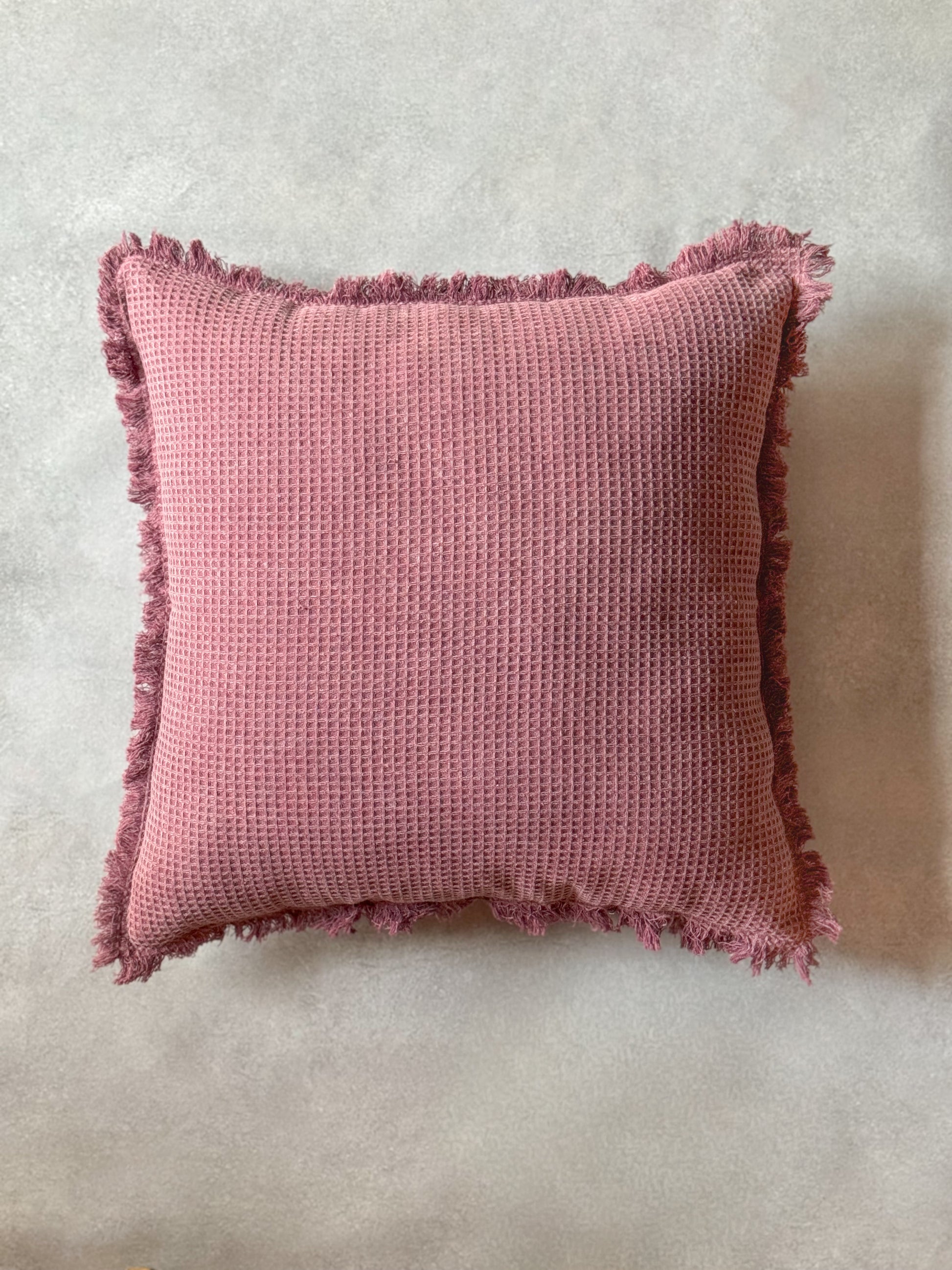 WAFFLE CUSHION in PINK- cotton cushion cover-ALTROVE