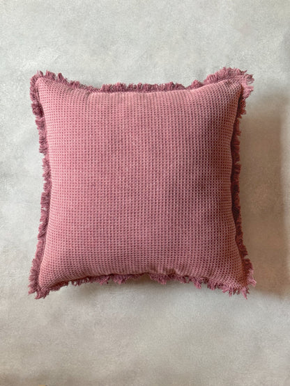 WAFFLE CUSHION in PINK- cotton cushion cover-ALTROVE