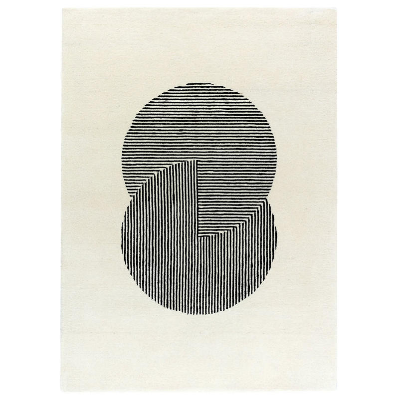 Black and white geometric design on a beige background