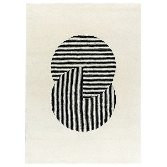 Black and white geometric design on a beige background