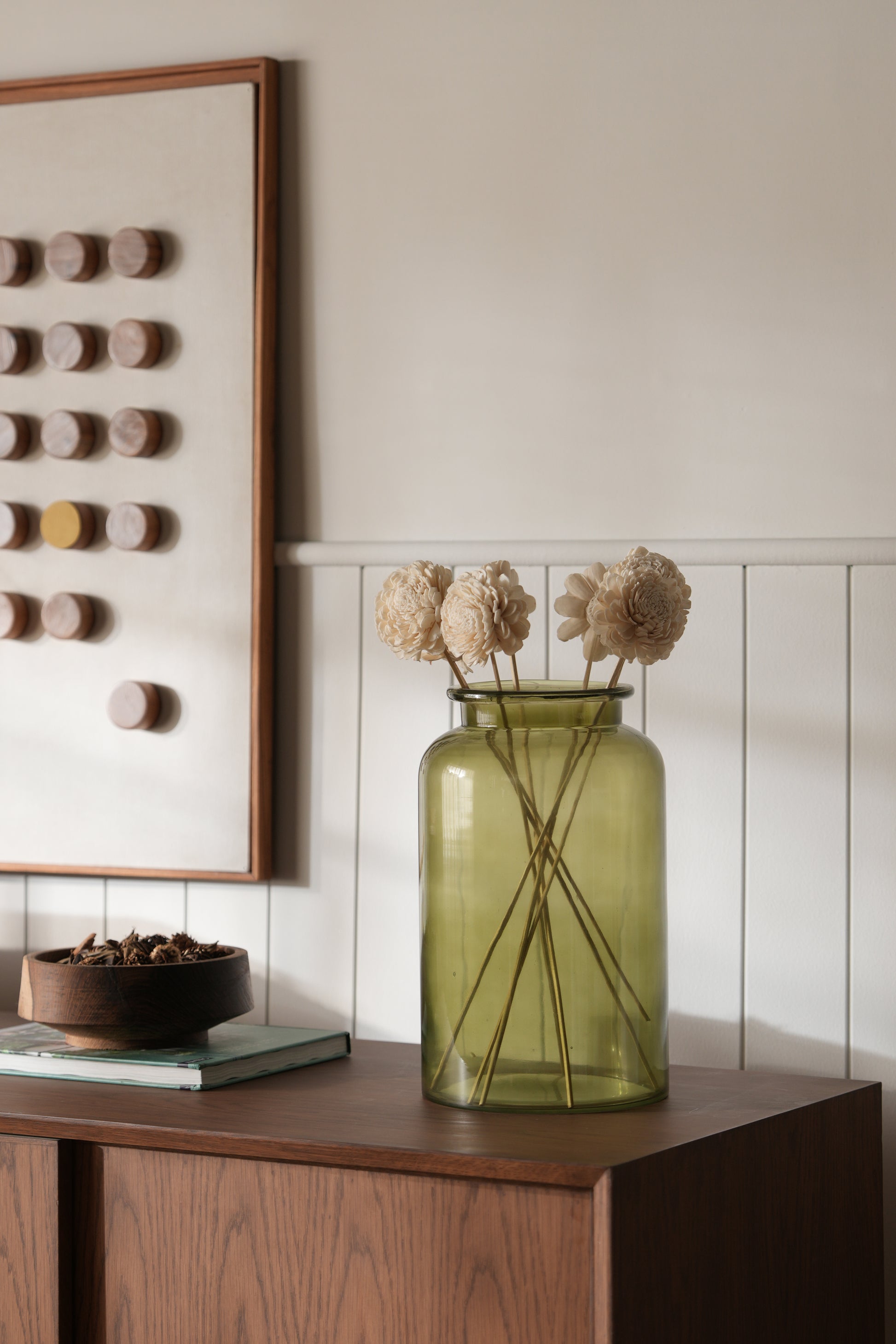 OLIVE JAR VASE- decorative glass vase- EDAMAME