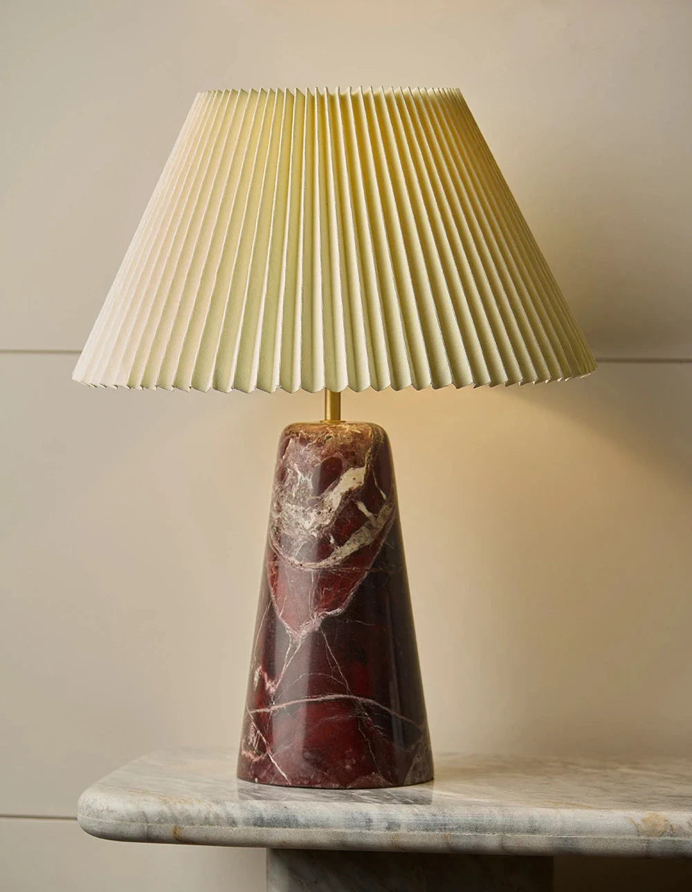 JAPANDI MARBLE LAMP- Rosso Levanto marble base, cotton-linen shade- KOA LIVING 1
