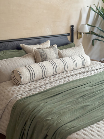 STRIPED BOLSTER CUSHION in BLACK - cotton cushion cover - ALTROVE