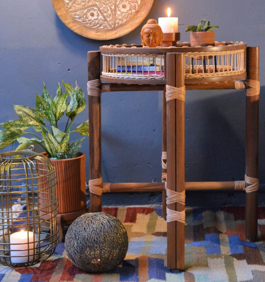 Rattan Tray Utility Table