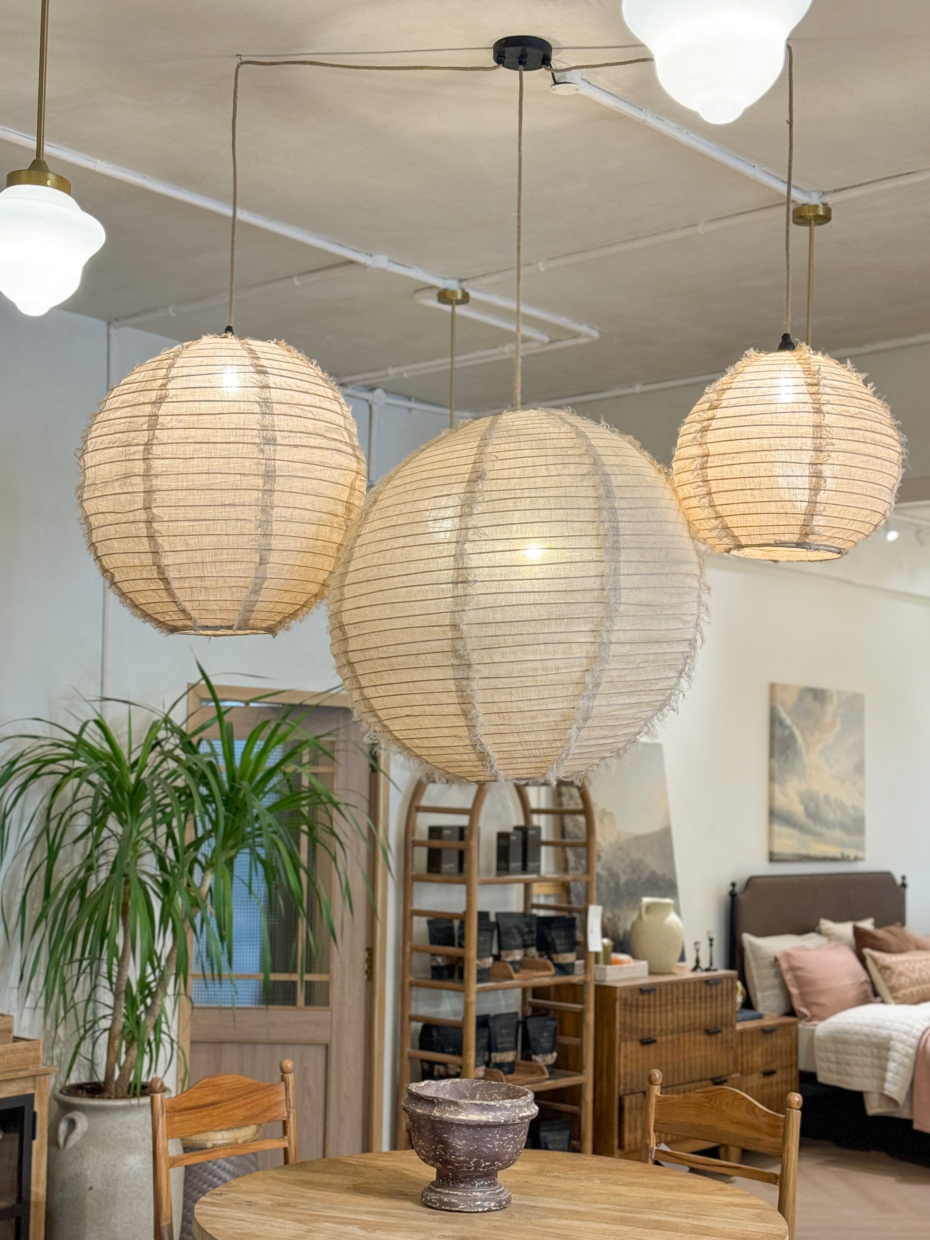 LINEN CEILING PENDANT LIGHT- Bamboo frame with linen fabric shade- ALTROVE