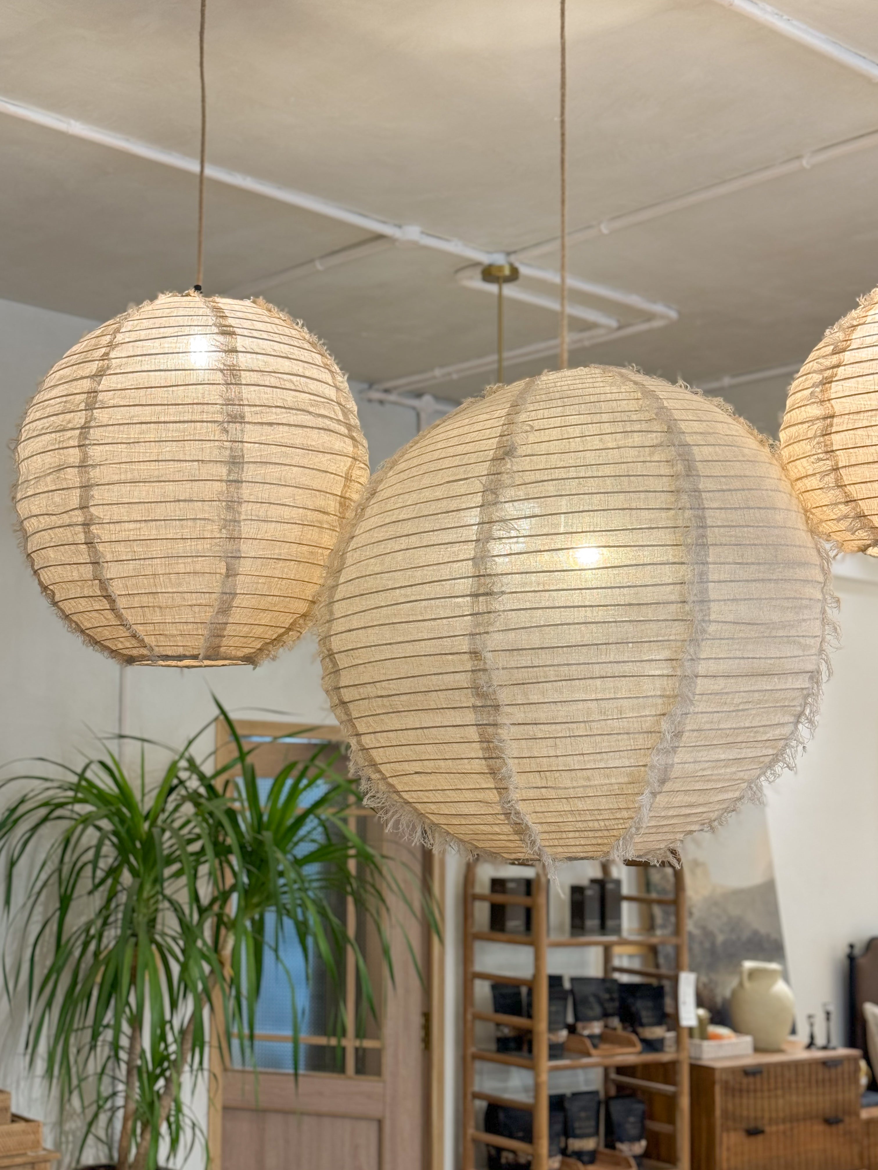 LINEN CEILING PENDANT LIGHT- Bamboo frame with linen fabric shade- ALTROVE