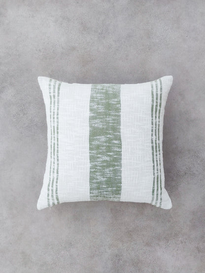 White and Green Square Striped Cushion Cover