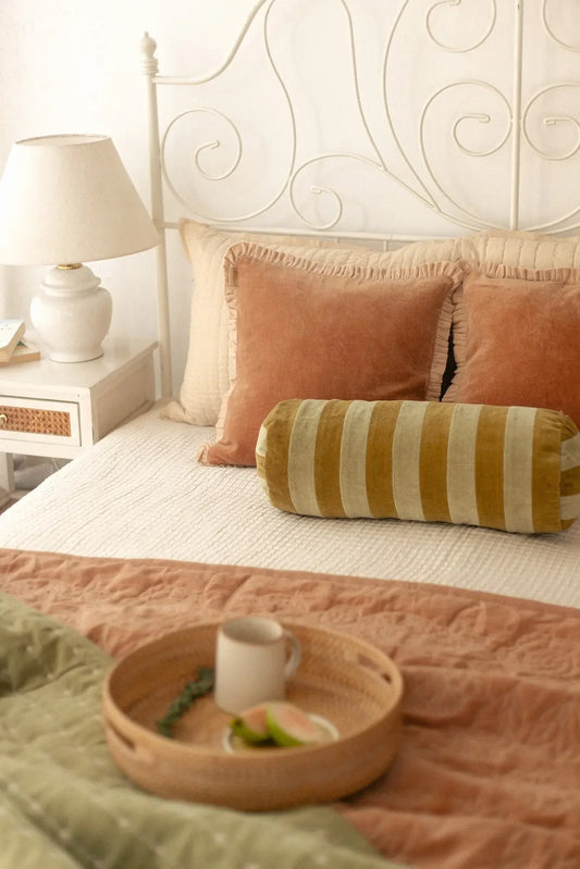 HOLLY OLIVE STRIPED BOLSTER COVER