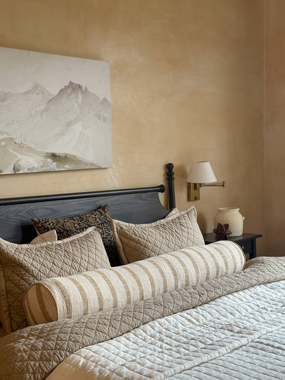 STRIPED BOLSTER CUSHION in BEIGE- cotton cushion cover - ALTROVE