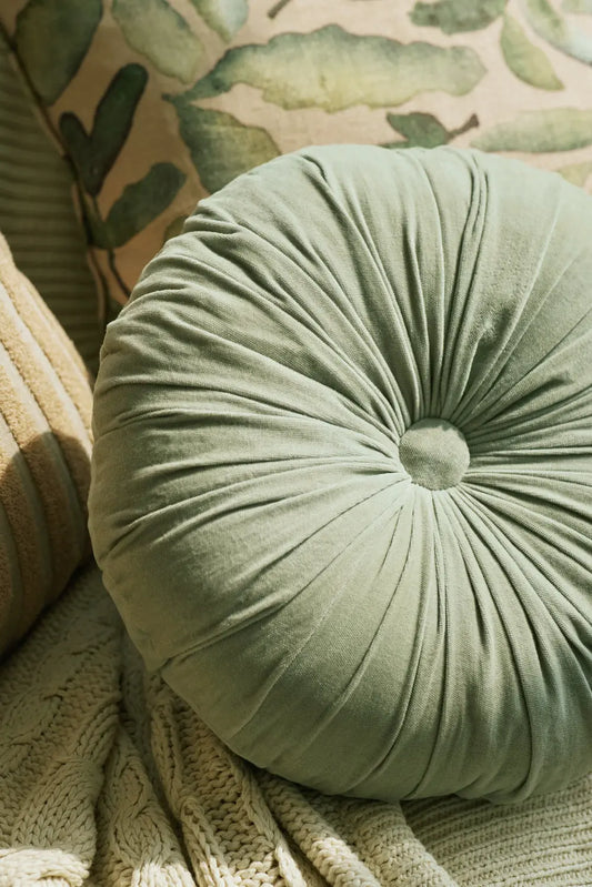 CUDDLE  SAGE VELVET ROUND CUSHION