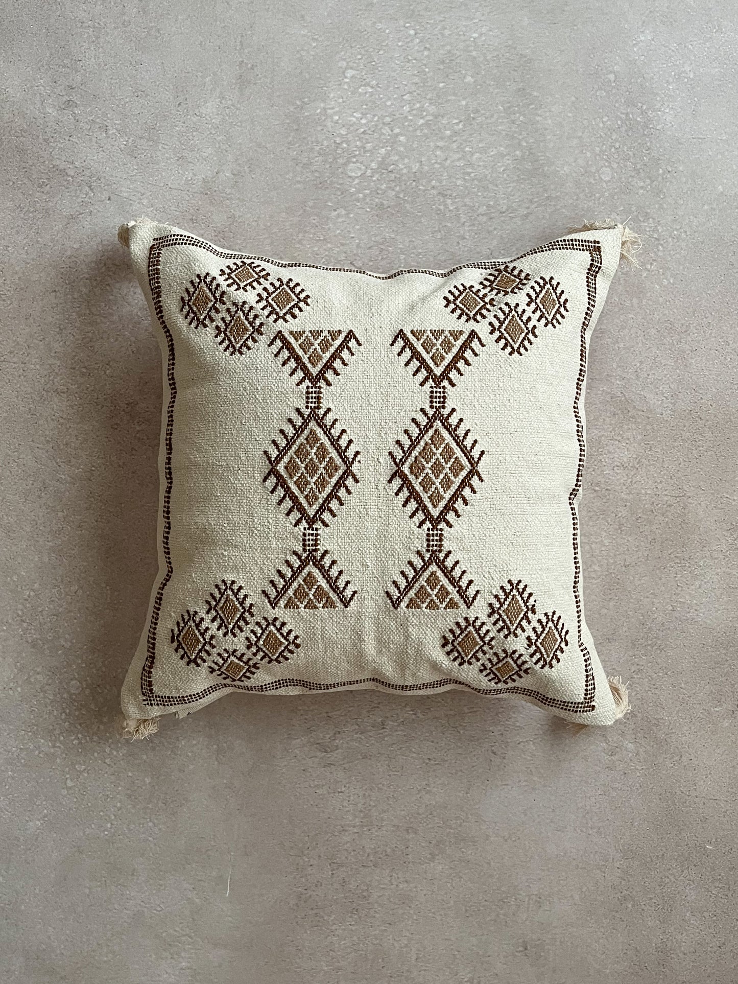White or Cream colored cushion with embroidery