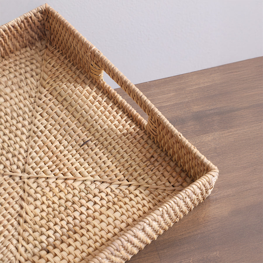 Woven rattan tray, Rectangular rattan tray, Natural wicker tray, Handwoven serving tray, Eco-friendly home décor, Sustainable rattan tray, Boho style tray, Rustic farmhouse tray, Tropical home accents, Coastal décor tray .

