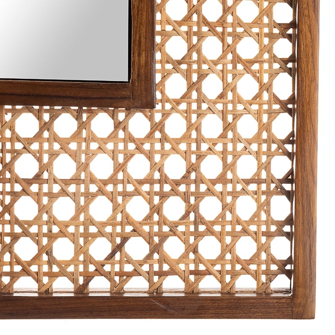 Mid Century Teak Cane Mirror