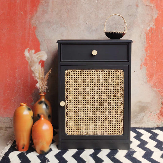 Retro Black Cane Cabinet