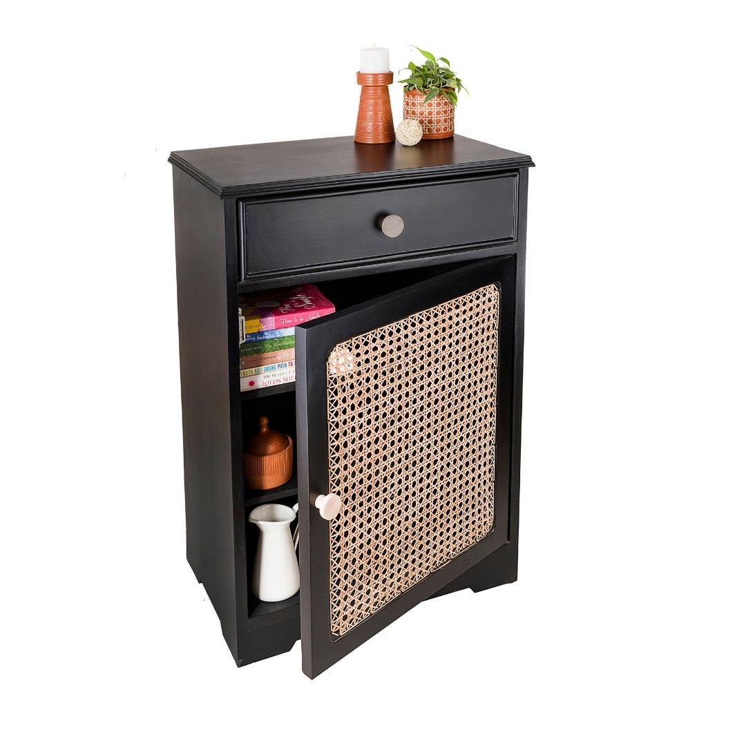 Retro Black Cane Cabinet