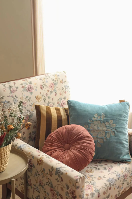 CUDDLE RHUBARB VELVET ROUND CUSHION