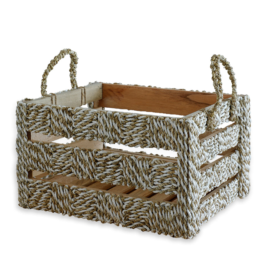 Woven storage basket, Braided rope basket box, Seaweed rope basket, 
Natural fiber storage box, 
Eco-friendly storage basket, Magazine or book organizer, 
Shelf basket with handles, Handmade home décor, Natural woven box, 
Sustainable storage solution.



