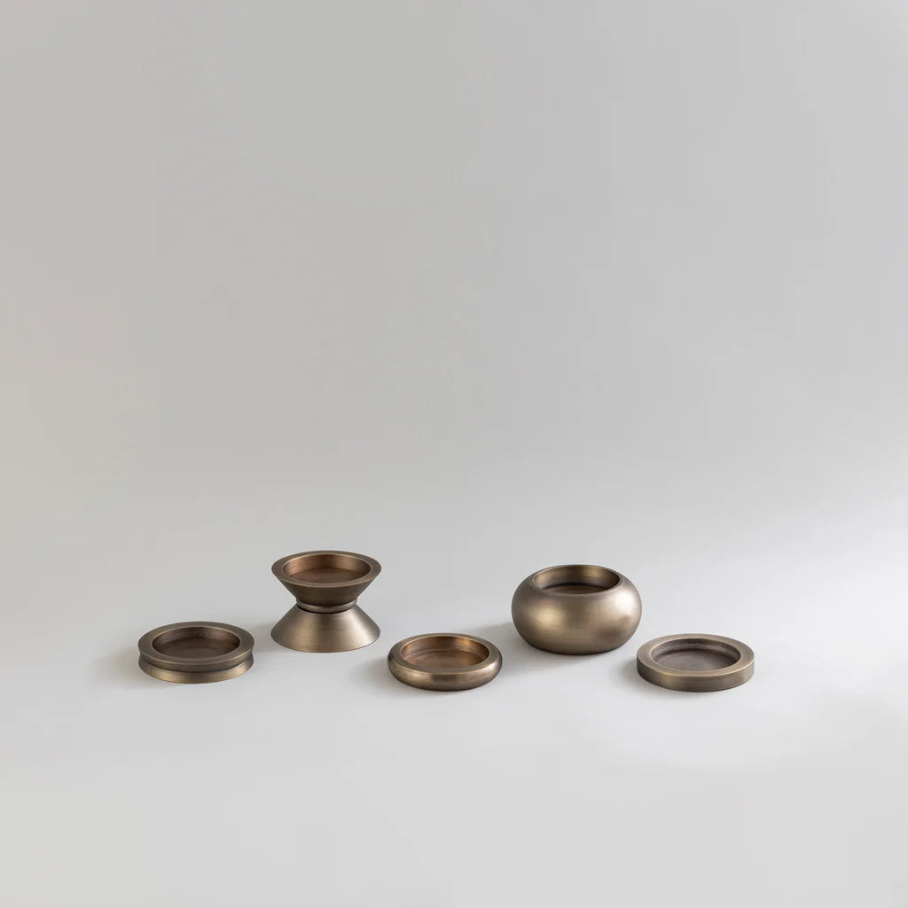 CANDLE HOLDERS ANTIQUE BRASS- SET OF 5