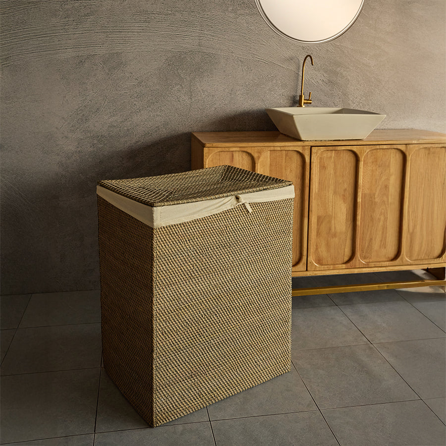 Woven laundry hamper, Rattan laundry basket, Rectangular wicker laundry hamper, Natural laundry bin, 
Bathroom laundry hamper, Handwoven rattan hamper, Laundry basket with lid and liner, Eco-friendly storage hamper, Rustic laundry basket, Decorative laundry hamper .