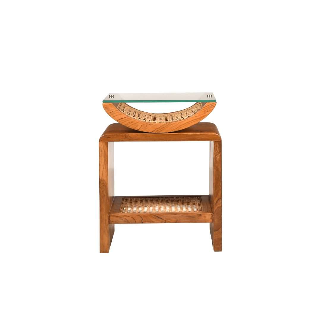 Arch Cane Teak Wood Side Table