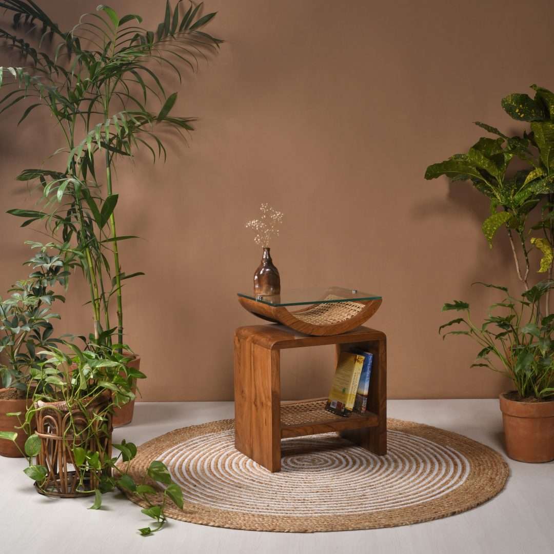 Arch Cane Teak Wood Side Table