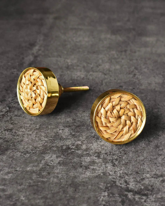 KOA ROUND RATTAN BRASS CABINET DRAWER KNOB AND PULL