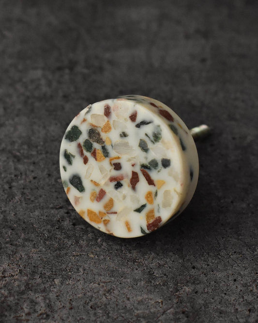 WHITE TERAZZO ROUND CABINET CUPBOARD KNOB