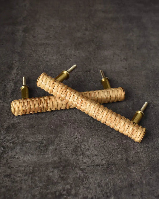 ARUSHA VINTAGE RATTAN BRASS CABINET DRAWER HANDLE