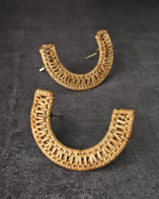 RAFFIA HALF MOON VINTAGE RATTAN BRASS CABINET DRAWER HANDLE