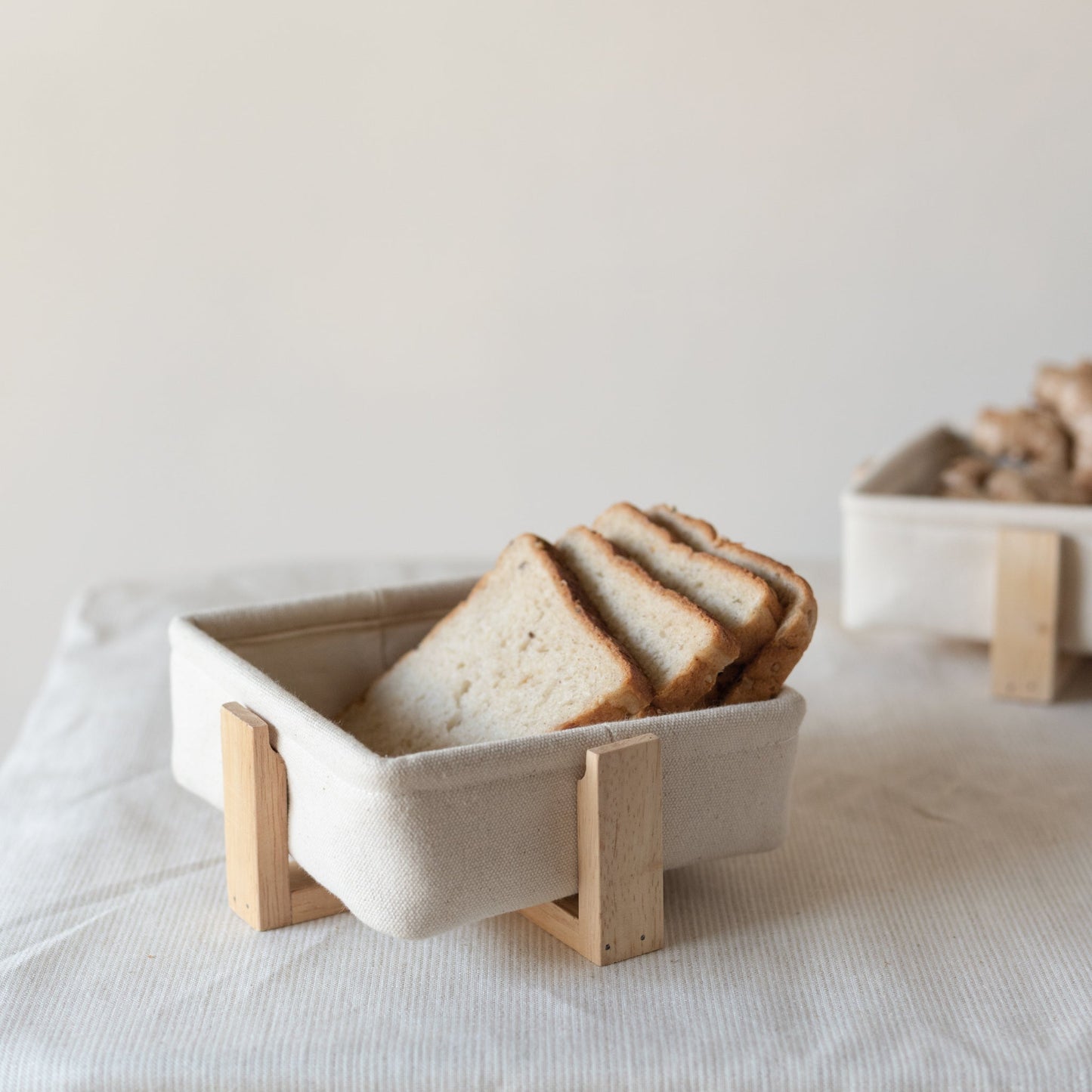 Square Bread Baskets with Wooden Stand