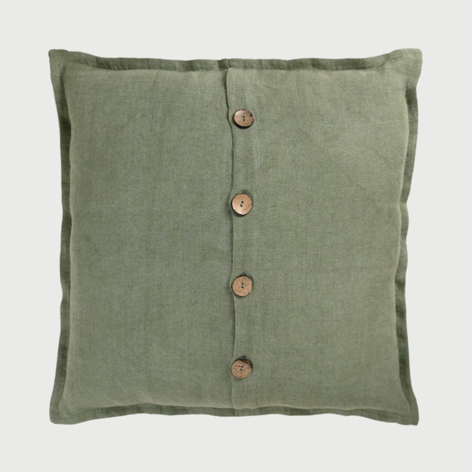 Linen Herringbone Eucalyptus Cushion Cover