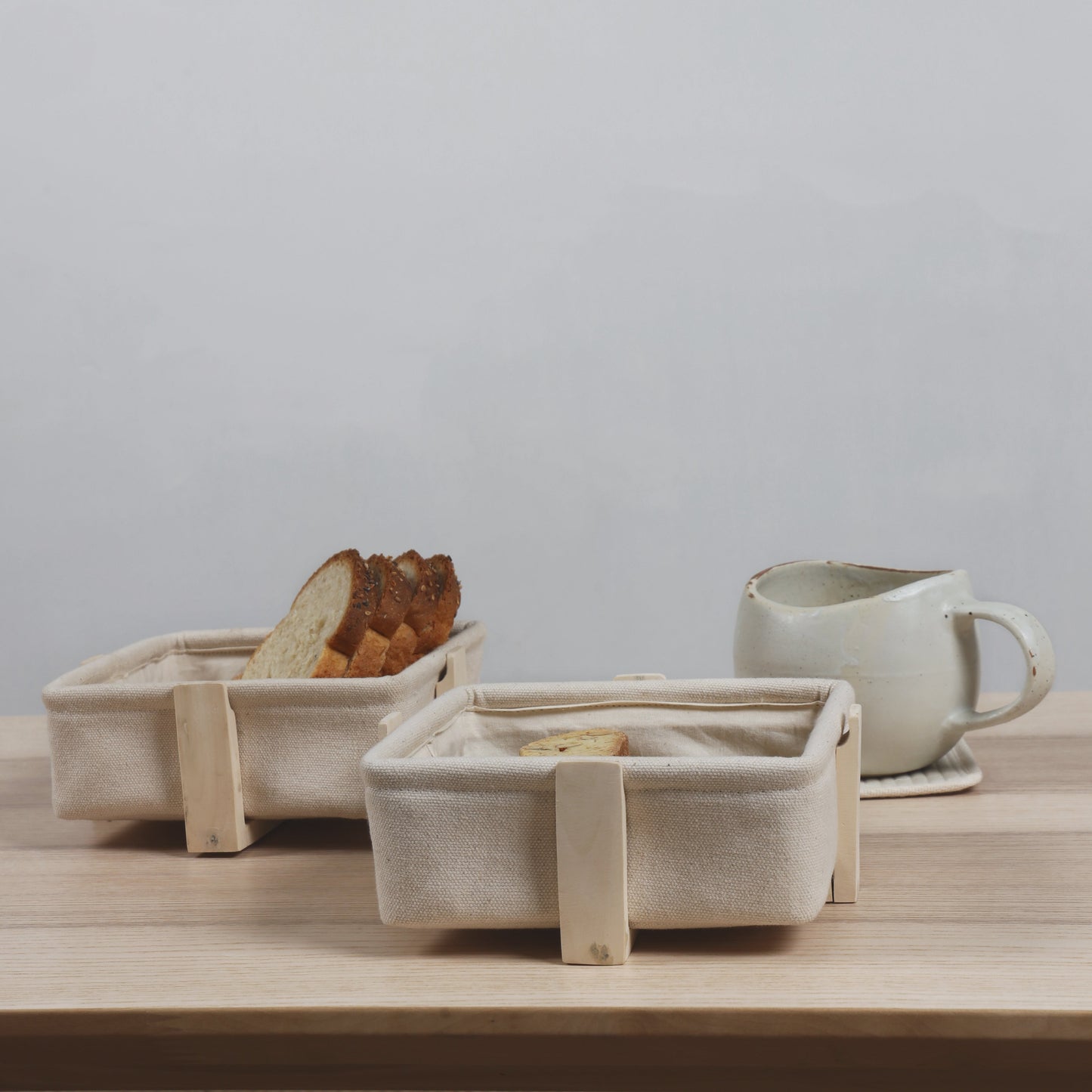 Square Bread Baskets with Wooden Stand