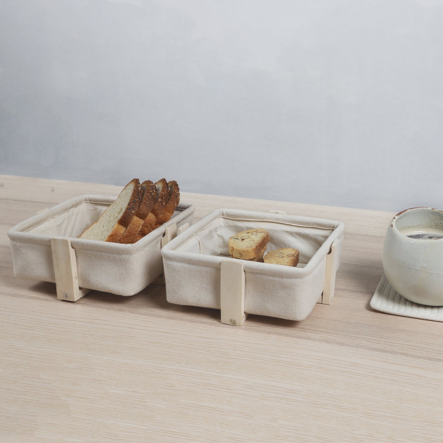 Square Bread Baskets with Wooden Stand