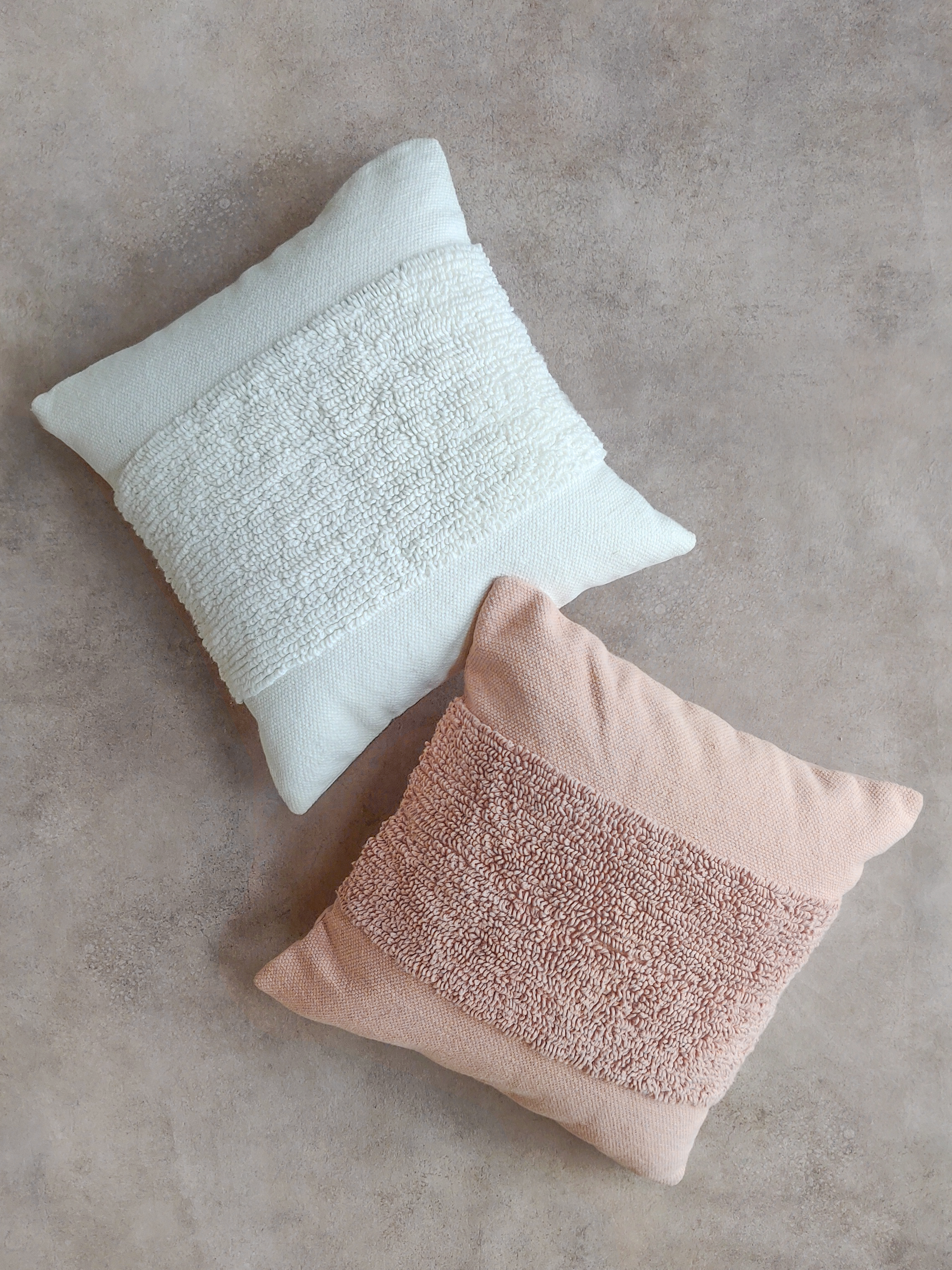 Pink and White Square Textured Cushion