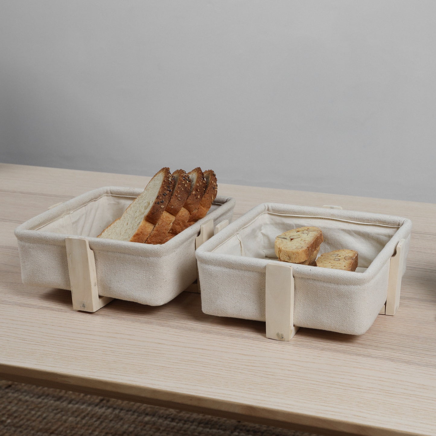 Square Bread Baskets with Wooden Stand