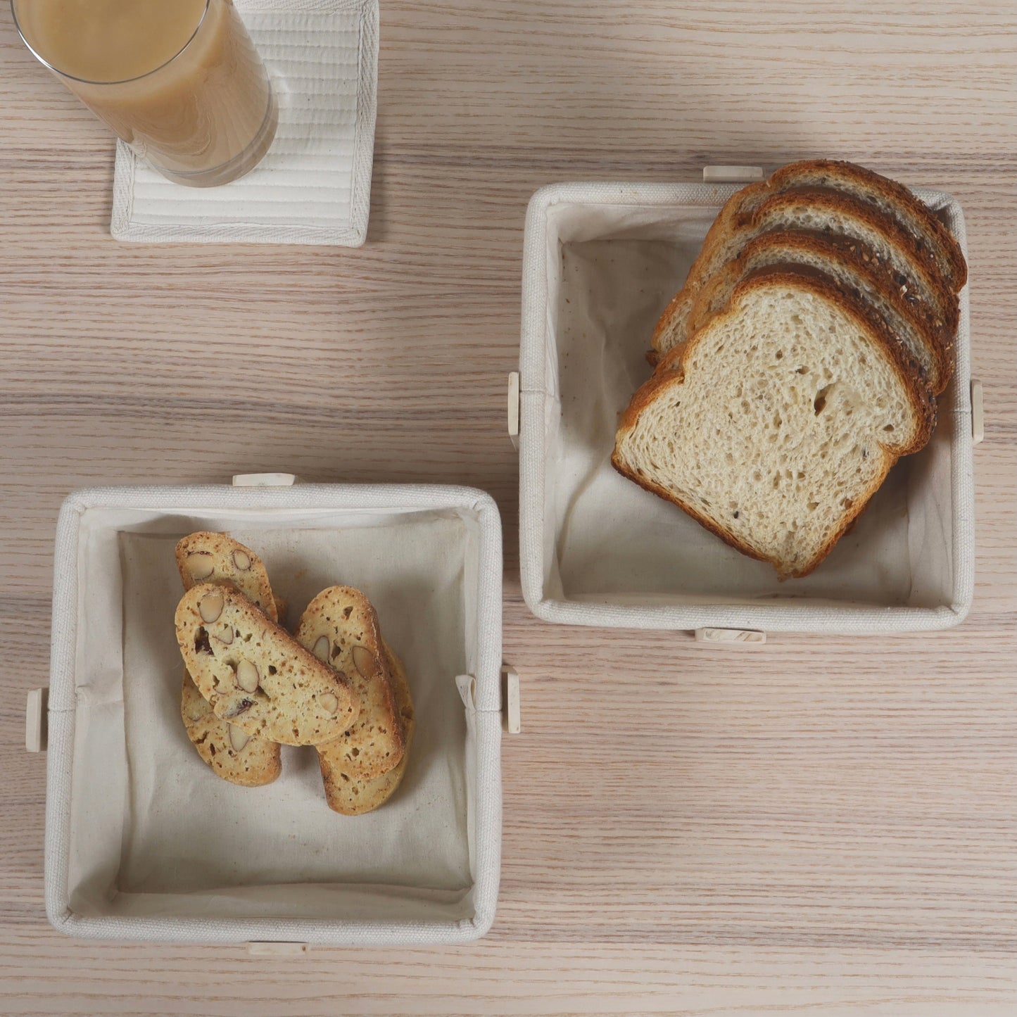 Square Bread Baskets with Wooden Stand