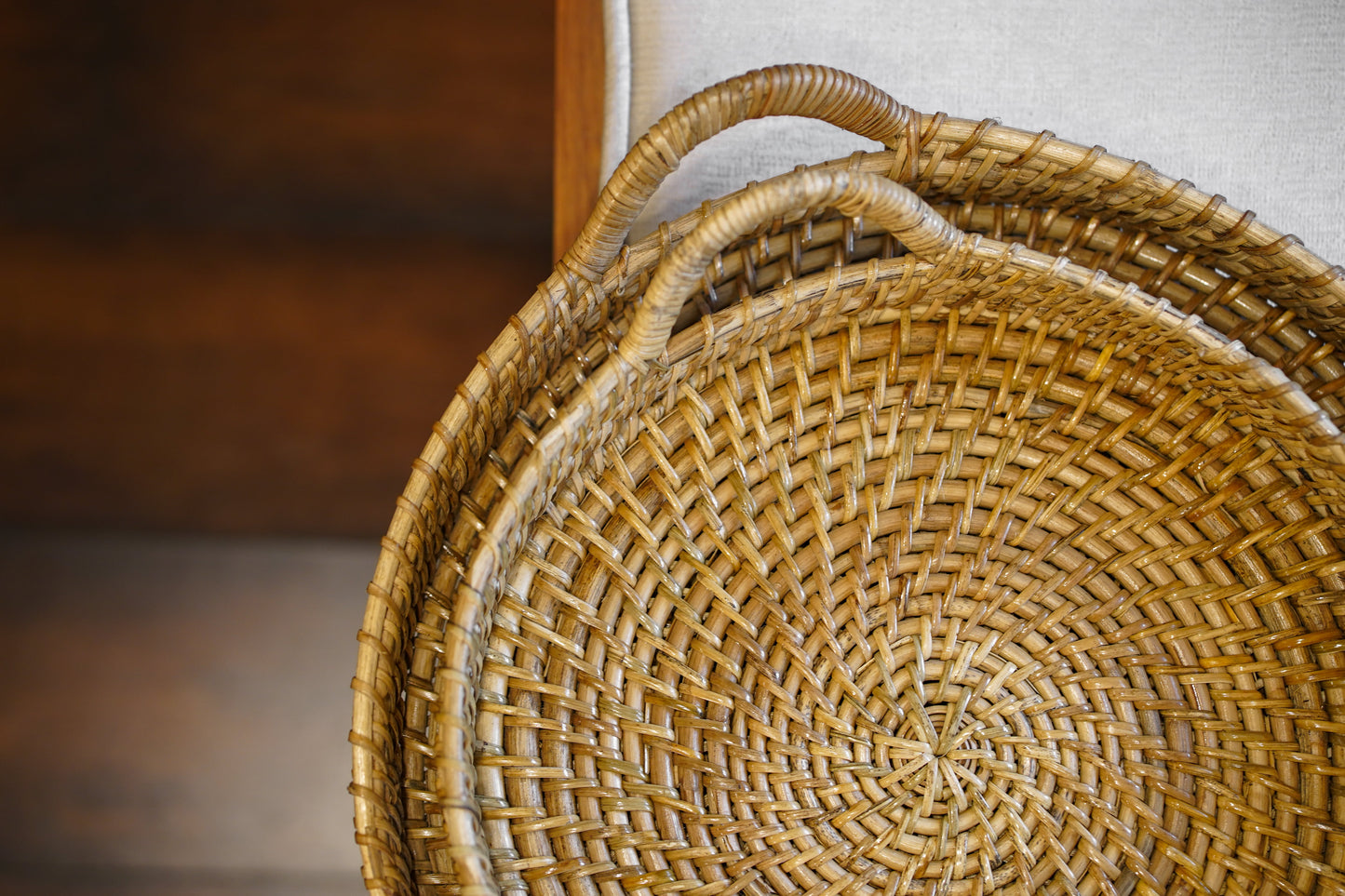 Handwoven Cane Serving tray with handle