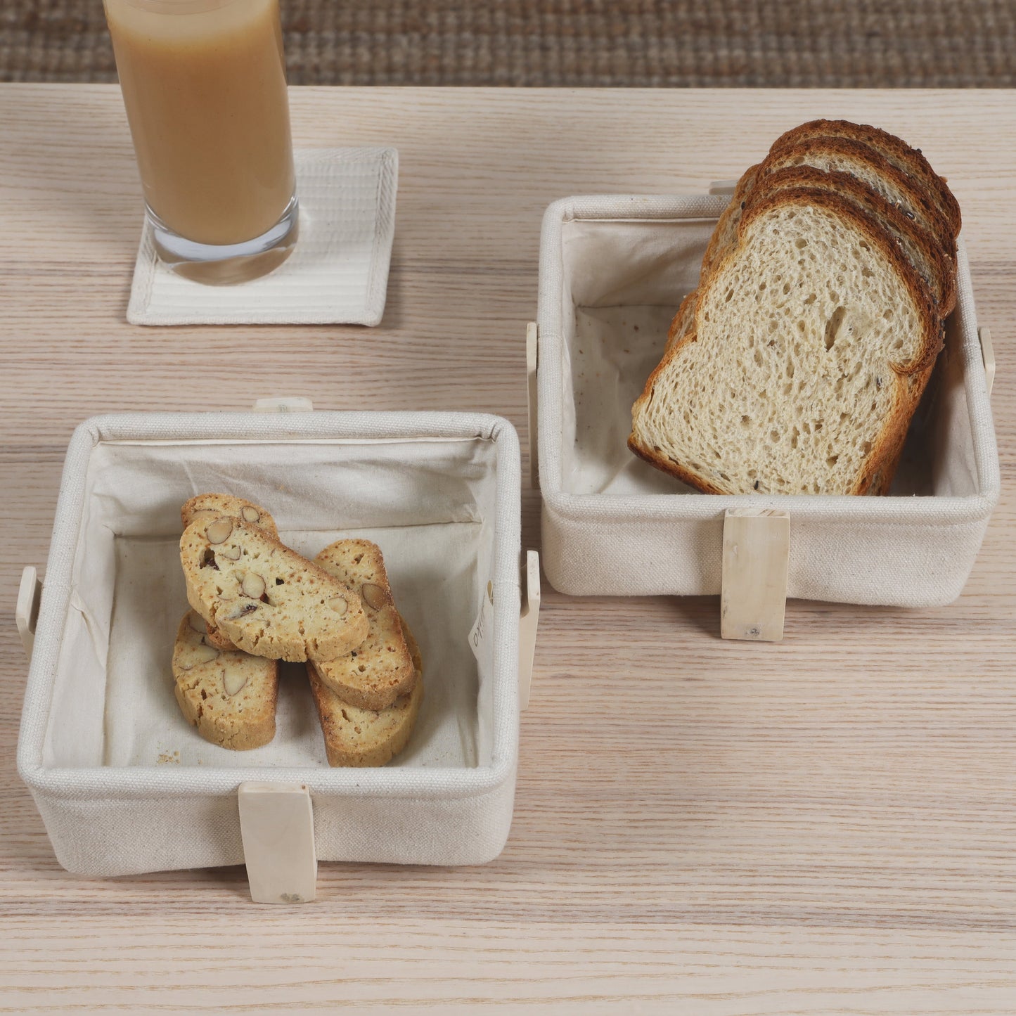 Square Bread Baskets with Wooden Stand