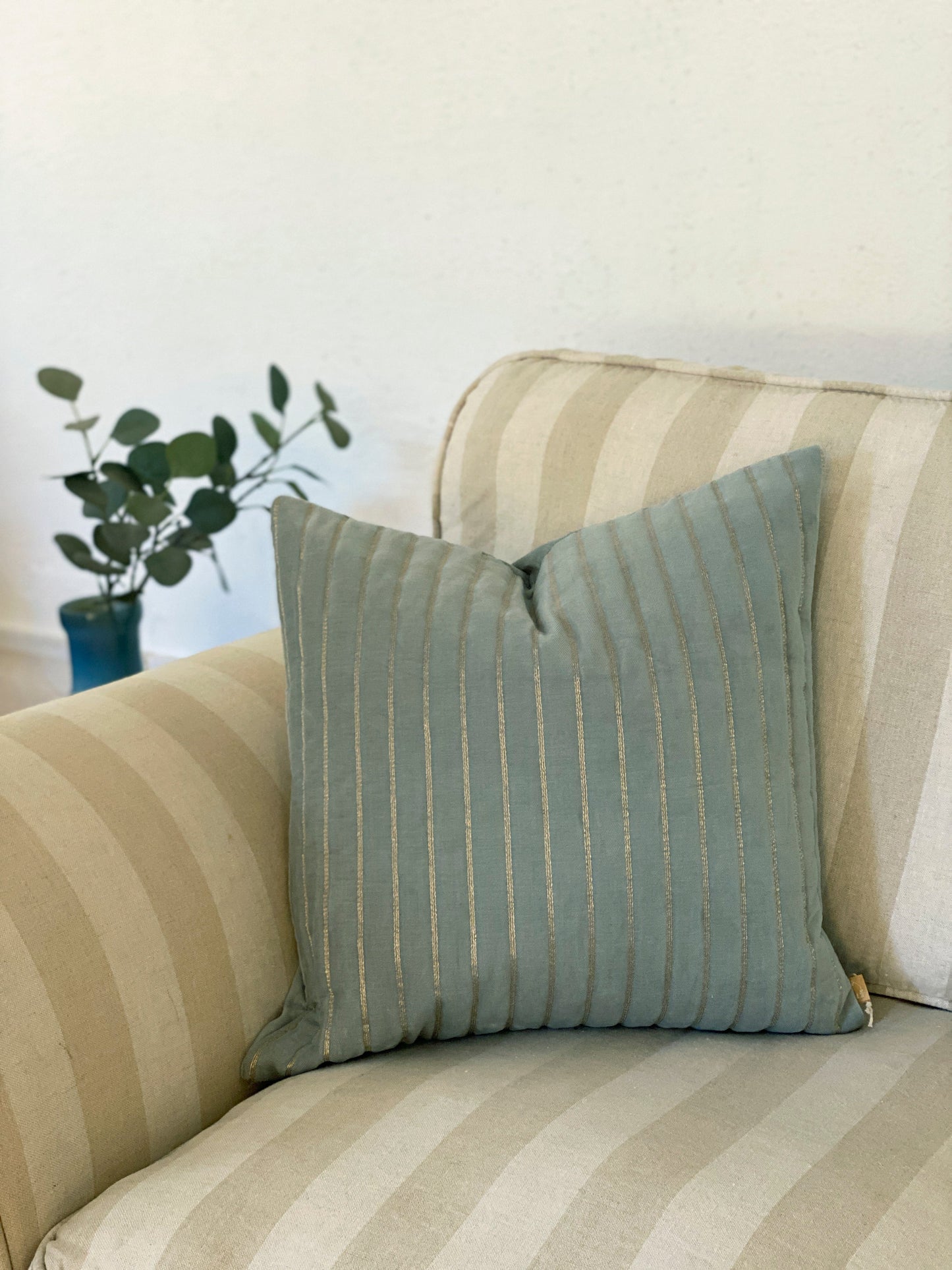 EDEN STRIPED DUCK EGG ONBLONG CUSHION COVER