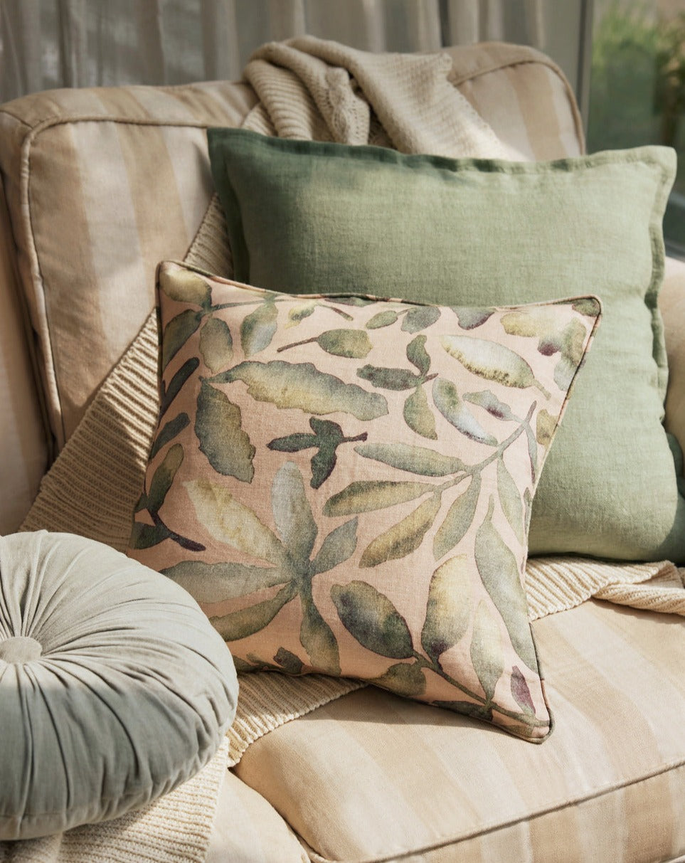 Flora Blush Linen Cushion Cover