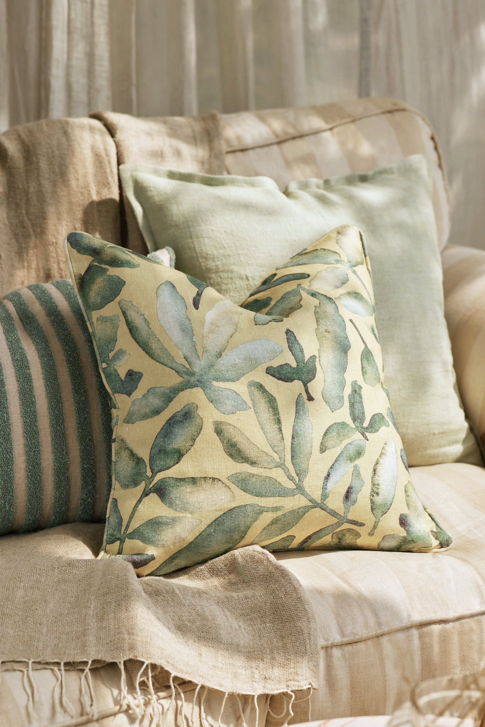 Linen Herringbone Sage Cushion Cover