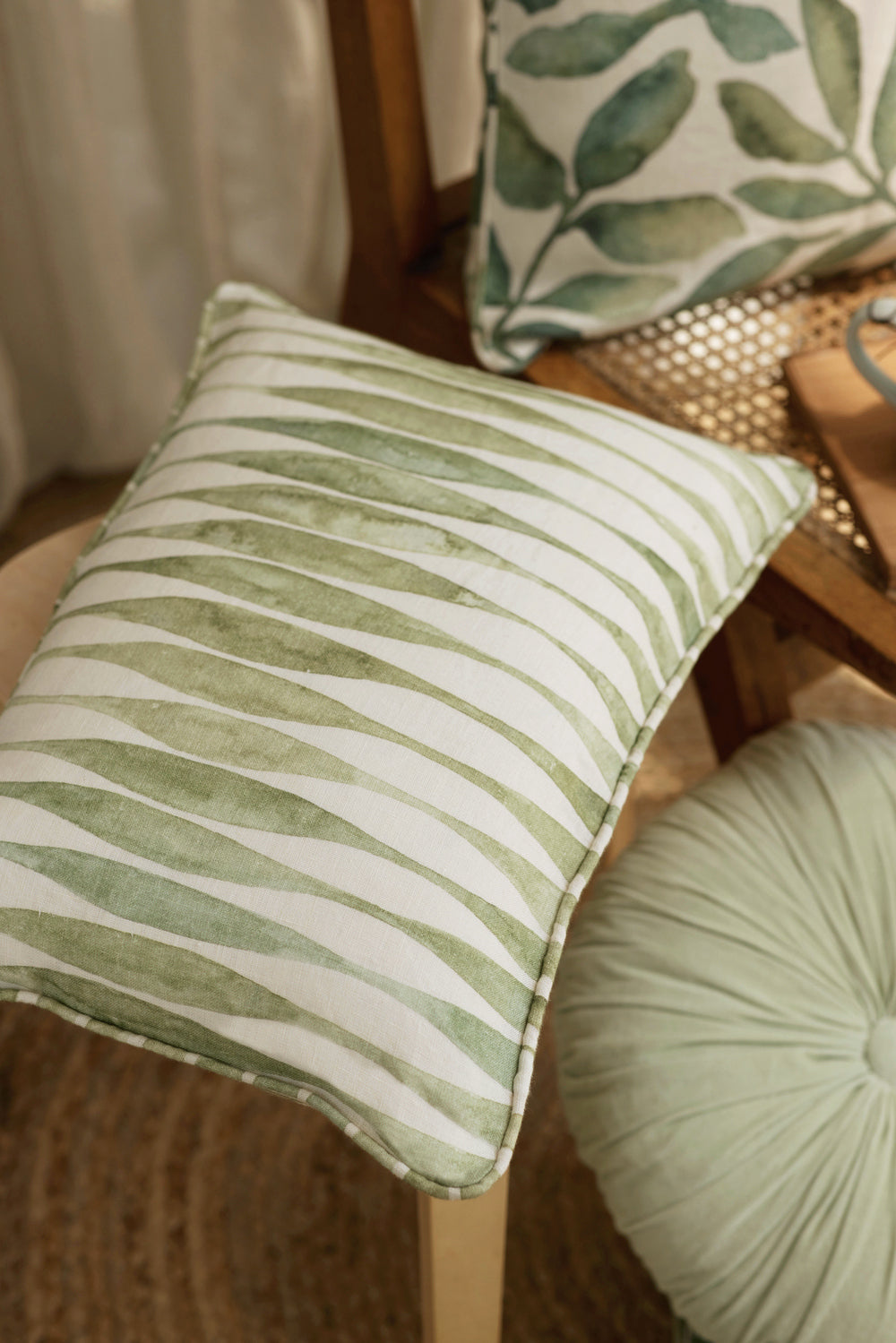 Ripple Sage Oblong Linen Cushion Cover