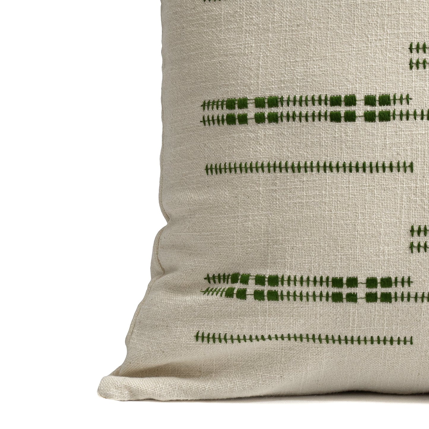 Close up of a Green Embroidered cotton cushion cover